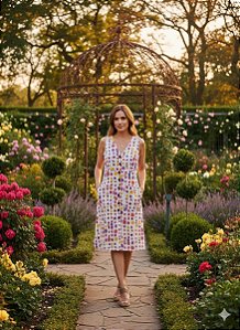 Vestido Mixed Branco Estampado Poá em Laise