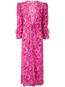 Vestido/Saída de Praia Longa Adriana Degreas Seda Rosa Floral