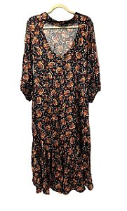 Vestido Shoulder Preto Estampa