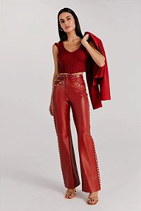 Calça NV Terracota Couro Tachas