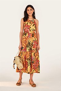 Vestido Longo Farm Amarelo Estampado