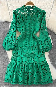 Vestido Bhava Renda Verde Bandeira
