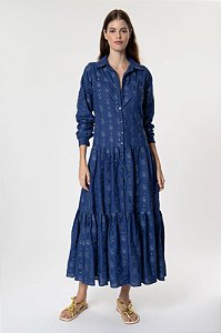 Vestido Longo Cris Barros Azul Marinho Modelo Niko