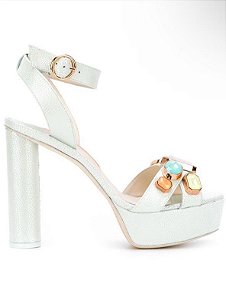 Sandalia Sophia Webster Azul Salto Bloco Pedrarias