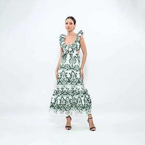 Vestido Longo Bhava Branco e Verde Laise