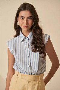 Camisa Leeloo Listrada Azul e Branca Sem Mangas