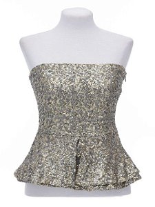 Blusa Sem Alças Zara Prata Paetês