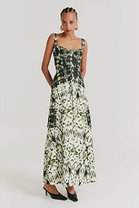 Vestido Longo NV Branco e Verde Estampado