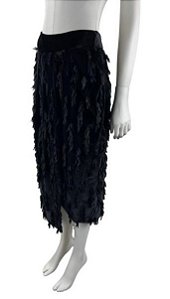 Saia Midi Mixed Preta Textura