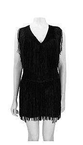 Vestido Pat Pats Preto Franjas Camurça