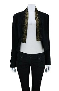 Blazer Cropped Bobô Preto Paetês Dourados