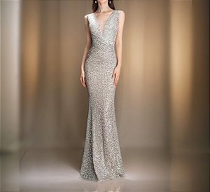 Vestido Longo Bhava Um Ombro Prata