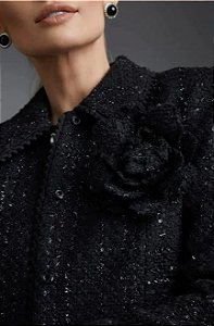 Casaco Zara Preto Tweed Flor