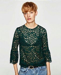 Blusa Zara Verde Renda