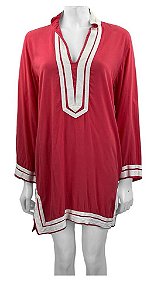 Vestido/Saída de Praia Adriana Degreas Vermelho Detalhe Branco