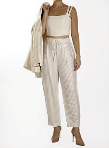 Calça Massimo Dutti Branca Risca de Giz