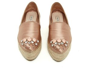 Espadrille Miu Miu Cetim Rosé e Pedras