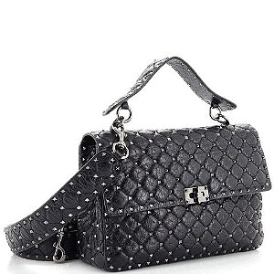 Bolsa Valentino Modelo Rockstud Preta Spikes Grafite