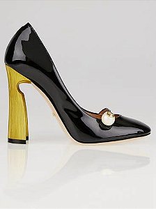 Sapato Gucci Modelo Mary Jane Pearl Pump Preto Verniz