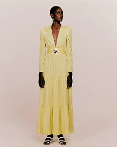 Vestido Adriana Degreas Seda Amarelo Lima