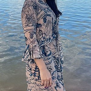 Saída de Praia Adriana Degreas Seda Azul e Branco