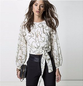 Blusa Animale Estampa Correntes Branca e Cinza