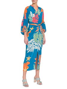 Conjunto Saia Pareô + Blusa Mixed Seda Estampa Corais