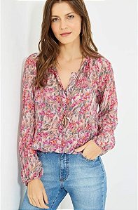 Blusa Ateen Rosa Estampada de Seda