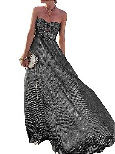 Vestido Bhava Sem Alças Prata Longo