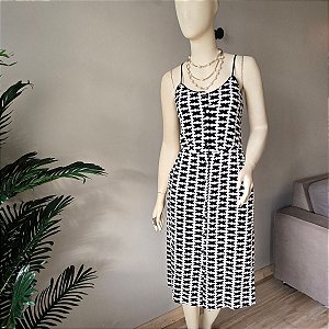 Vestido Midi Mixed Preto e Branco Alças