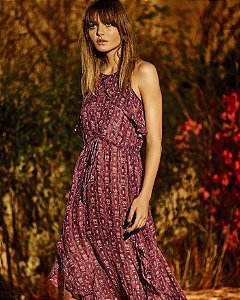 Vestido Ateen Roxo Seda Fios Dourados