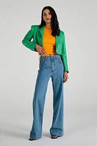 Blazer NV Modelo Angela Cropped Couro Verde