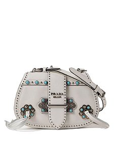 Bolsa Prada Branca Studs Prata e Turquesa