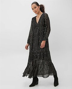 Vestido Midi Bhava Preto Poa Dourado
