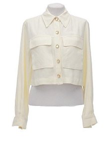 Blusa NV Cropped Botões Pérola Manga Longa Alfaiataria Offwhite