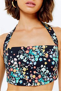 Blusa NV Modelo Cropped Miranda Floral Liberty Preto