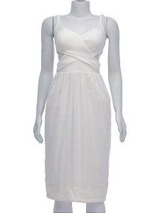 Vestido Cris Barros Alça e Midi Linho Offwhite