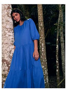 Vestido Andrea Marques Modelo Midi Manga Média Algodão Azul