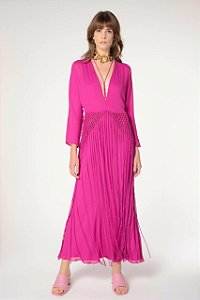 Vestido Cris Barros Modelo Ibri Franjas Rosa Viscose Creponada