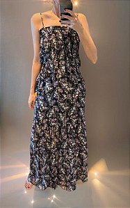 Conjunto Ateen Saia Longa e Blusa Seda Lurex Floral Roxo