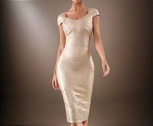 Vestido Bhava Bandagem Dourado Claro
