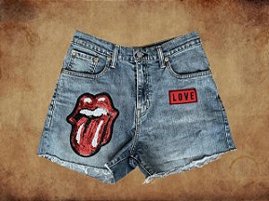 Short Levis Modelo Jeans Aplicações Vermelhas