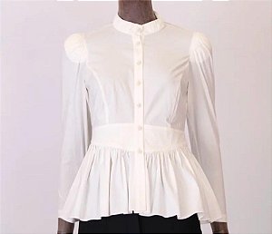 Blusa NV Modelo Camisa Peplum e Manga Princesa Off White
