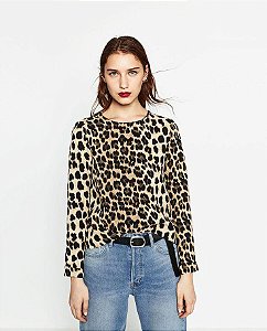 Blusa Zara Manga Longa Estampa Animal Print