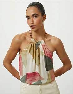 Blusa Shoulder Estampa Aquarela Modelo reta Geométrico