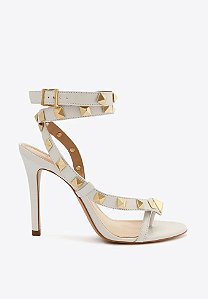 Sandália Schutz Modelo Courtney Spikes Salto Alto Branco