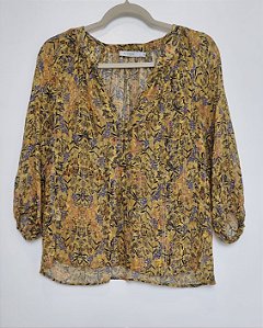 Blusa Ateen Amarela Florida de Seda Lurex