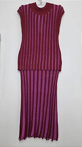 Conjunto Le Lis Blanc Saia + Blusa Rosa e Vinho de Tricot