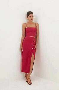 Conjunto Vix Vermelho Cereja Saia + Cropped Modelo Summerwine