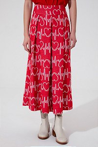 Saia Mixed Vermelha Estampada Pulsação